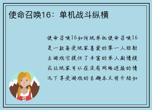 使命召唤16：单机战斗纵横